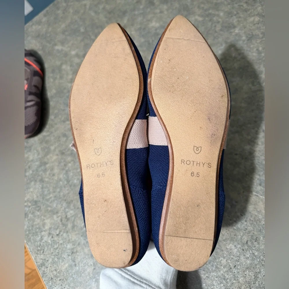 Rothy's Navy Flats with Cream Bow - Picture 3 of 3